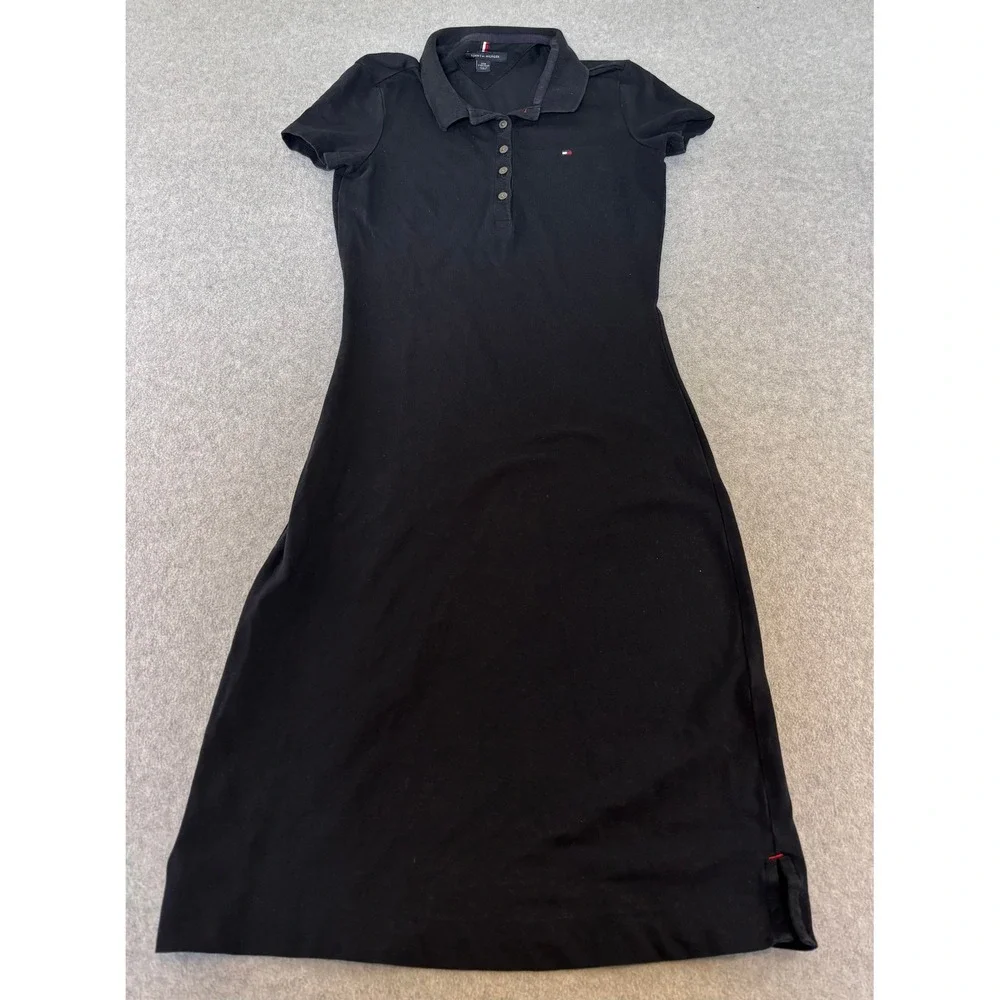 Tommy Hilfiger Navy Blue Polo Midi Dress Womens XXS Short Sleeve Pique Cotton - Picture 1 of 6